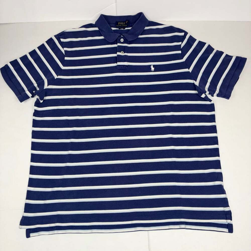 Polo Ralph Lauren Men Classic Fit Blue White Striped Polo Shirt XL